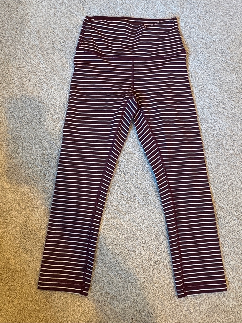 Lululemon Maroon White Striped Leggings High Waist Size 4